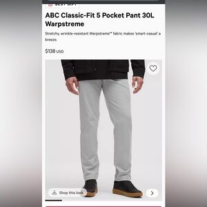 Lululemon ABC Classic-Fit 5 Pocket Pant 30L Warpstreme Size 30 Silver Drop Gray